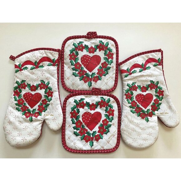 Christmas Pot Holder Set 1994 Cooking Baking Kitchen Gift - Picture 1 of 3